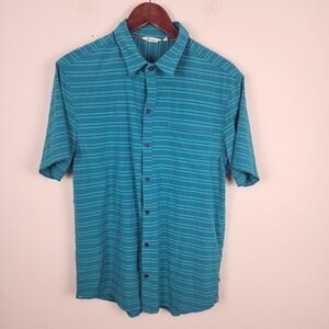 Cotopaxi Blue‎ Striped Button Front Short Sleeve Shirt Men's Size Large